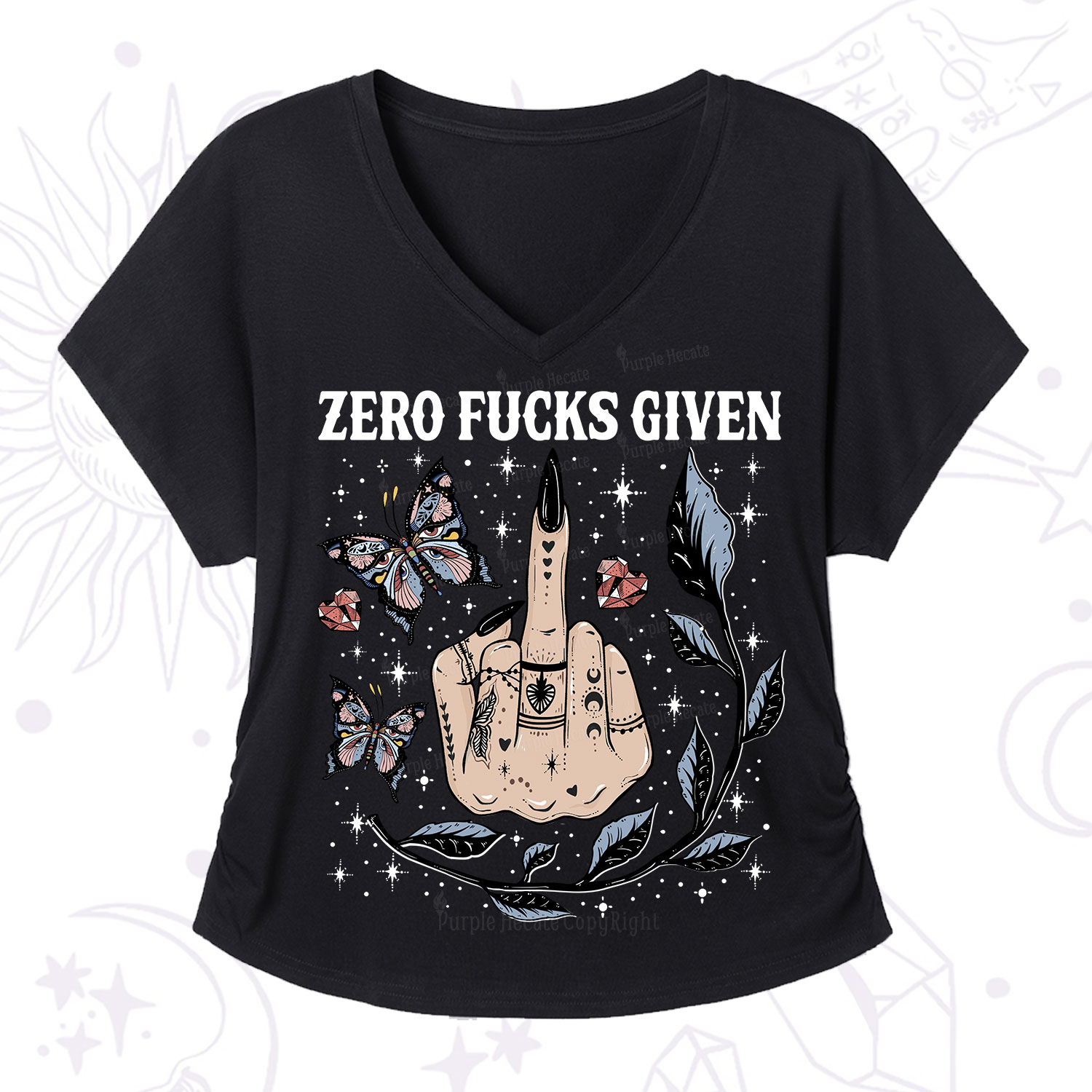 Purplehecate Zero Fucks Given V-Neck T-Shirt