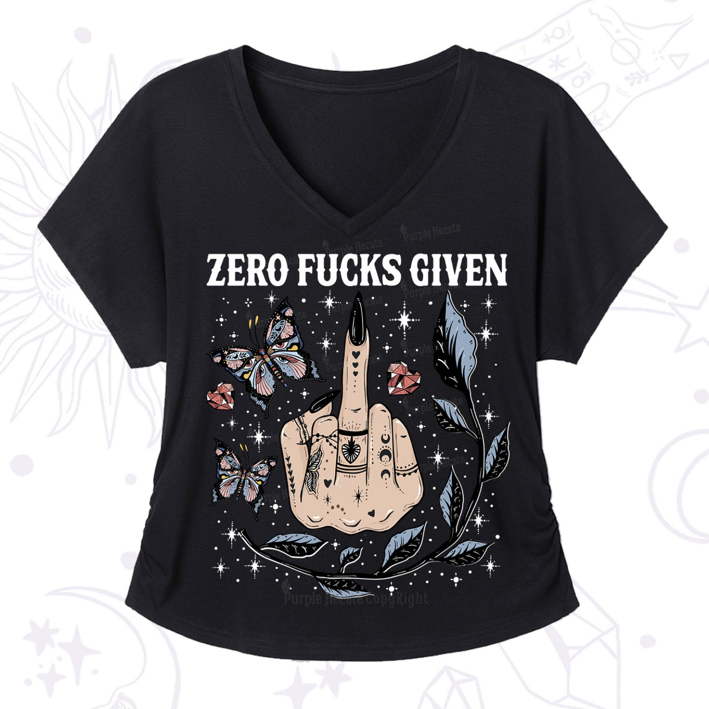 Purplehecate Zero Fucks Given V-Neck T-Shirt
