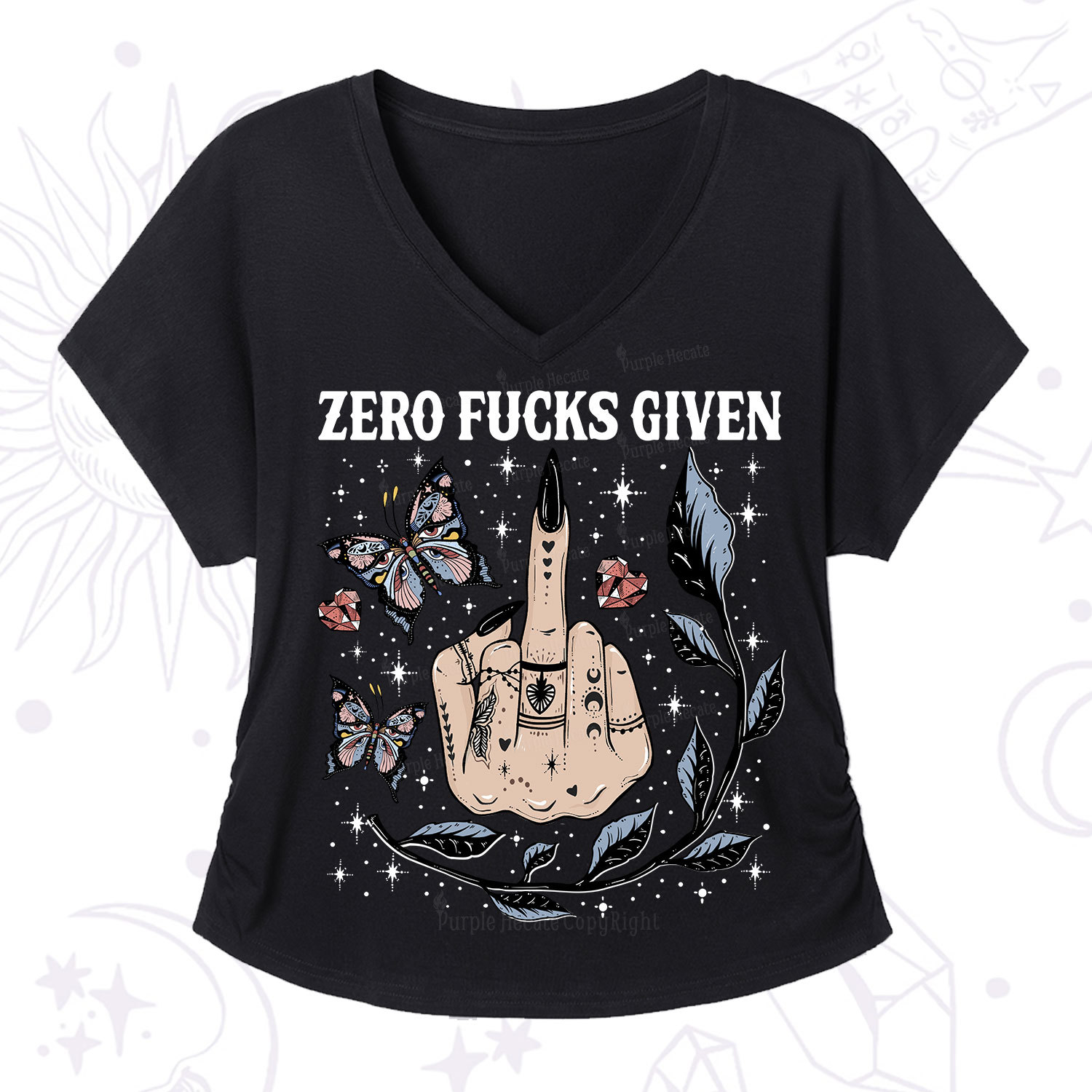Purplehecate Zero Fucks Given V-Neck T-Shirt