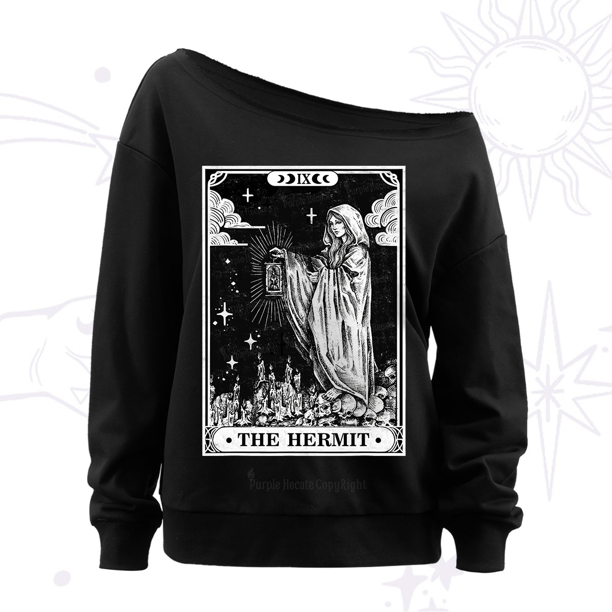 Purplehecate The Hermit Goddess Tarot Card Off The Shoulder Sweatshirt