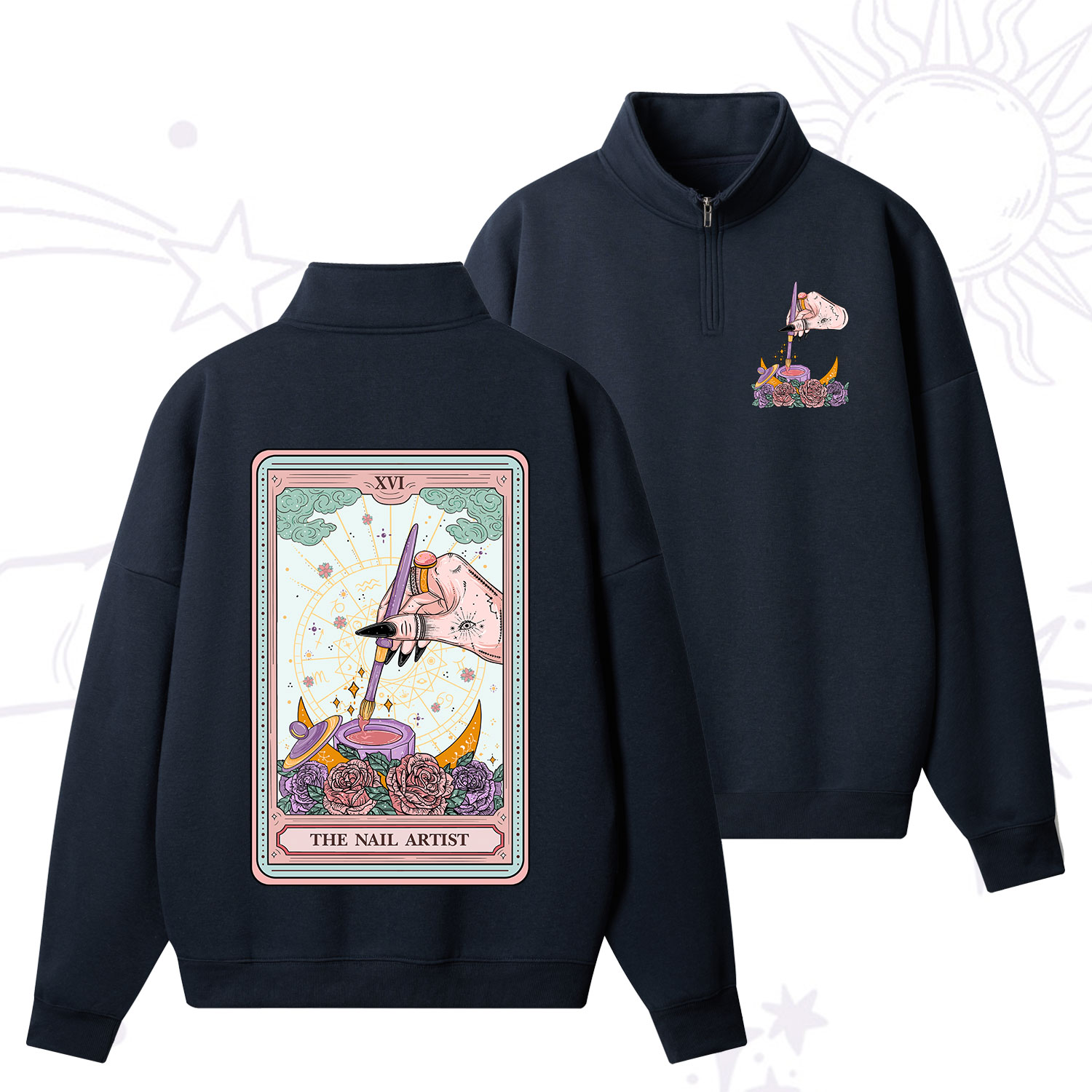 Purplehecate The Nail Artist Tarot Card Zip Fleece Sweatshirt