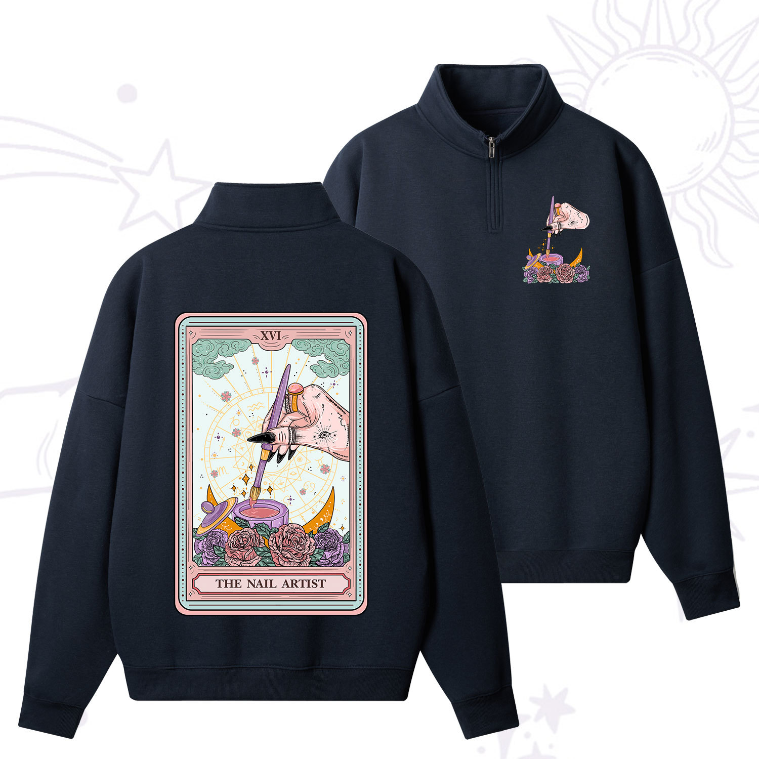 Purplehecate The Nail Artist Tarot Card Zip Fleece Sweatshirt