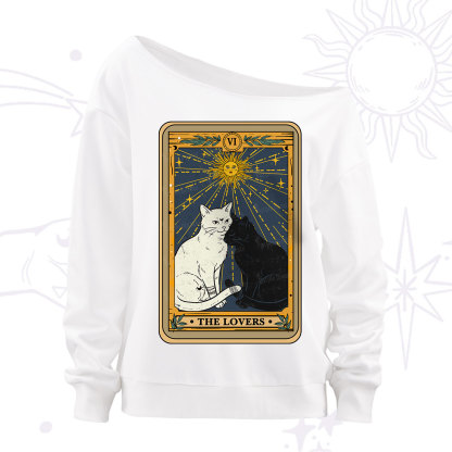Purplehecate The Lovers Cat Tarot Card Off The Shoulder Sweatshirt