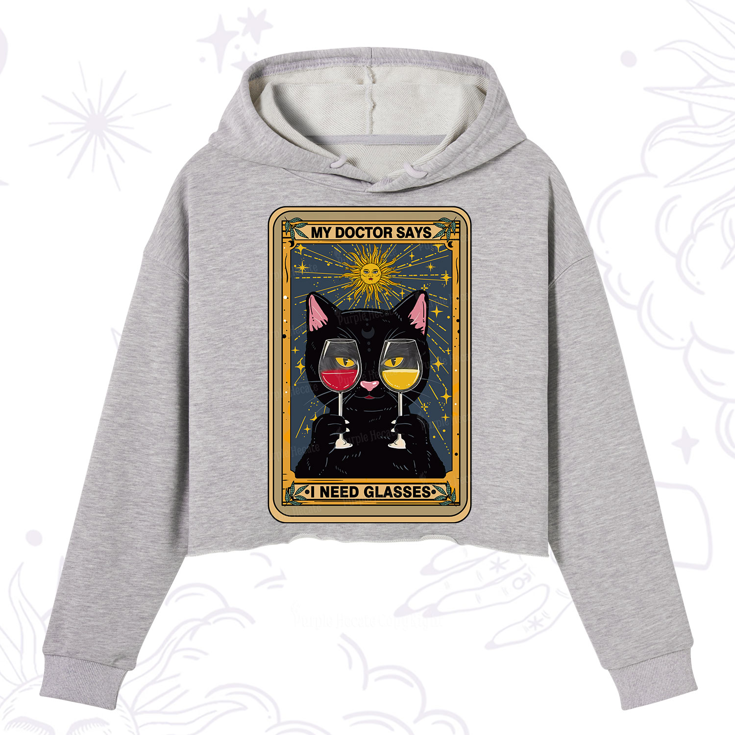Purplehecate Funny Black Cat My Doctor Says I Need Glasses Tarot Crop Hoodie