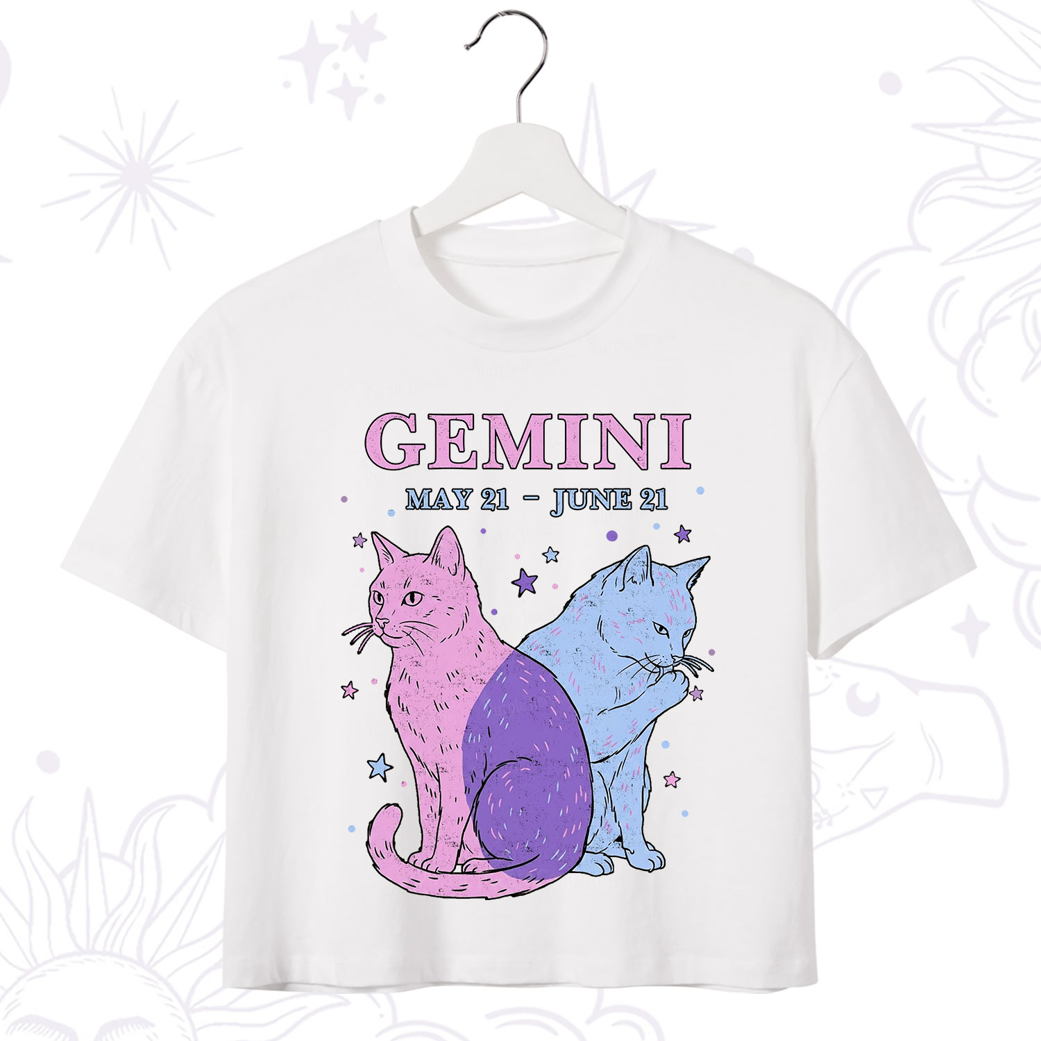 Purplehecate Gemini Zodiac Cats Crop T-Shirt