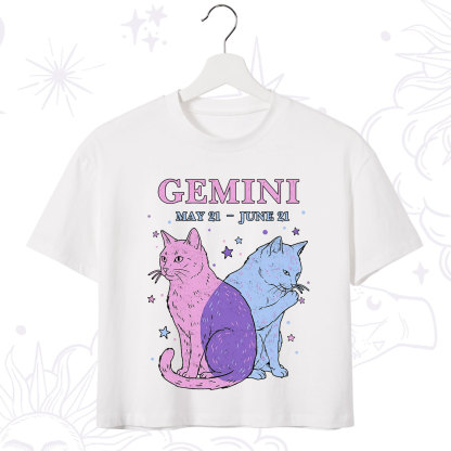 Purplehecate Gemini Zodiac Cats Crop T-Shirt