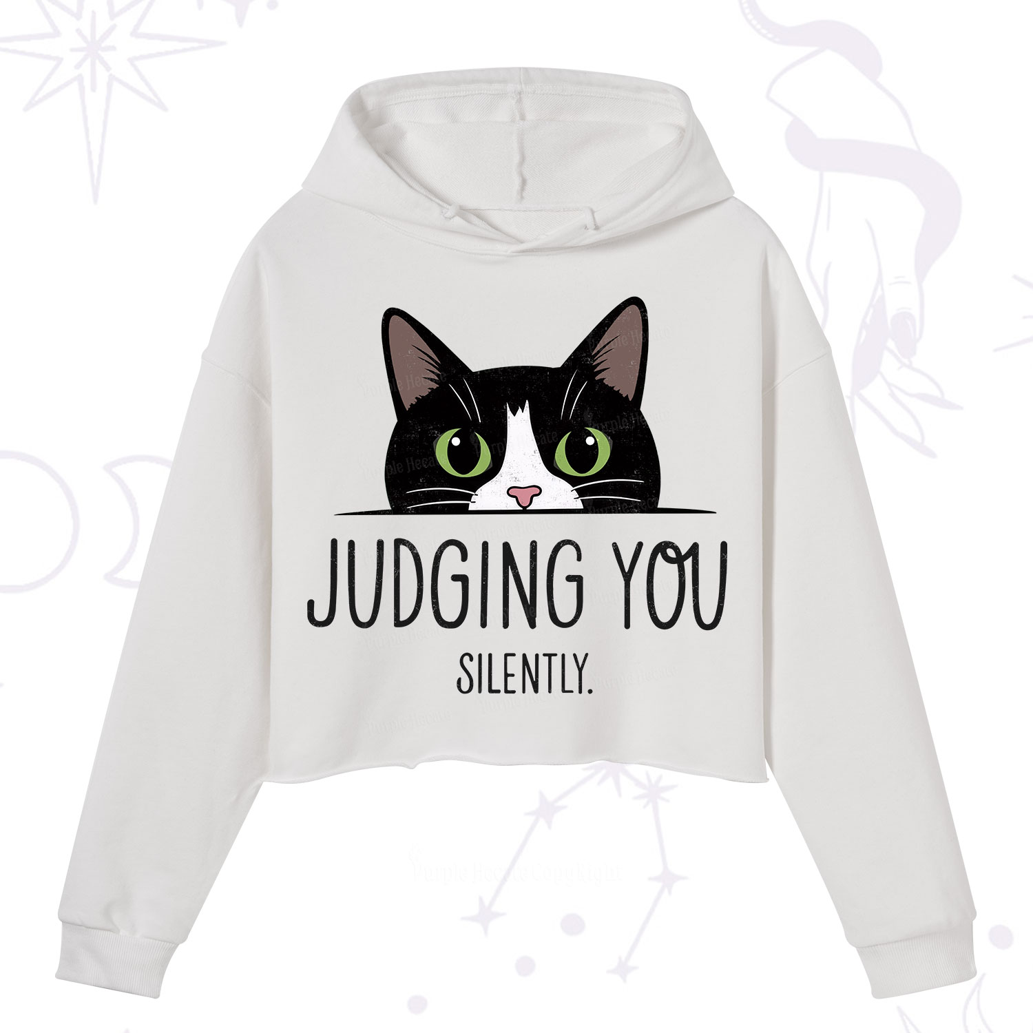 Purplehecate Cute Cat Judging You Silently Crop Hoodie