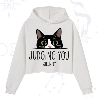 Purplehecate Cute Cat Judging You Silently Crop Hoodie