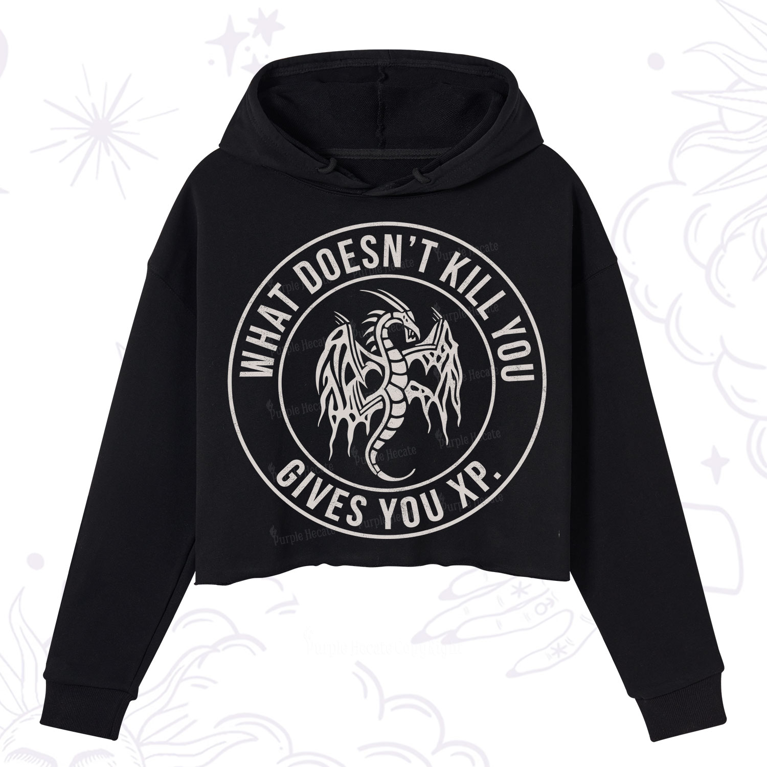 Purplehecate What Doesn't Kill You Gives You XP Crop Hoodie