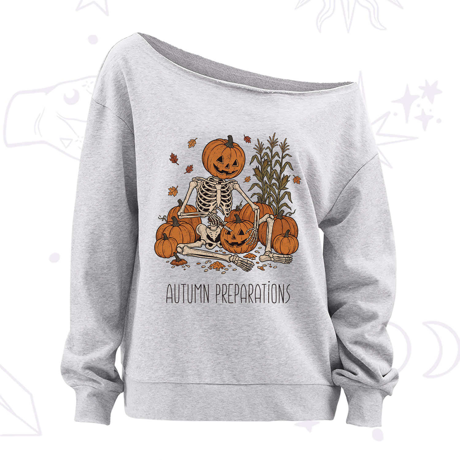 Purplehecate Autumn Preparations Pumpkin Skeleton Off The Shoulder Sweatshirt