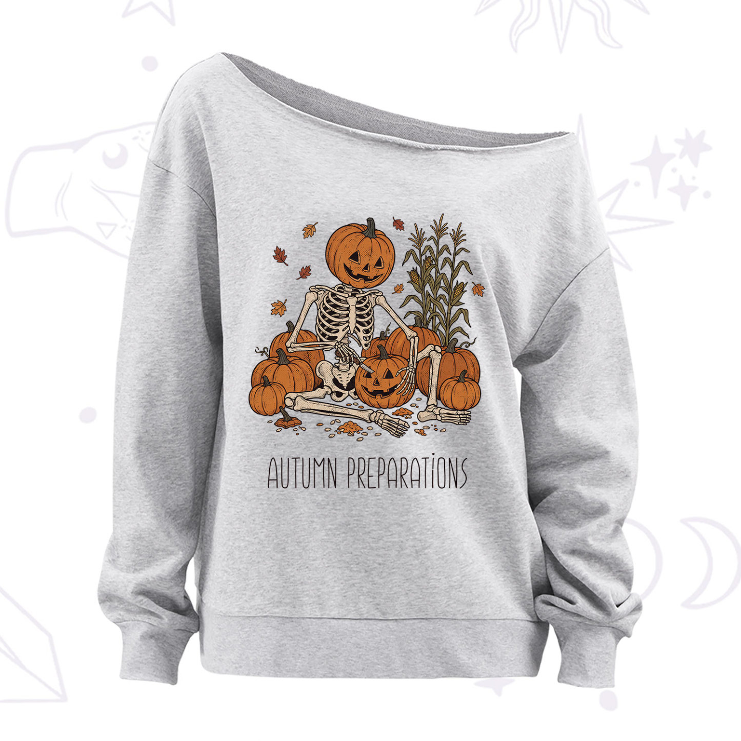 Purplehecate Autumn Preparations Pumpkin Skeleton Off The Shoulder Sweatshirt