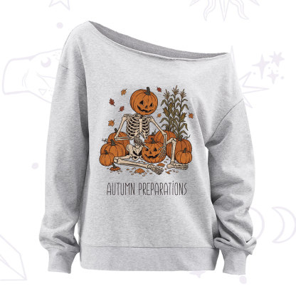 Purplehecate Autumn Preparations Pumpkin Skeleton Off The Shoulder Sweatshirt