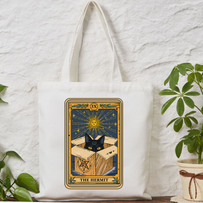 Purplehecate The Hermit Cat Tarot Card Tote Bag