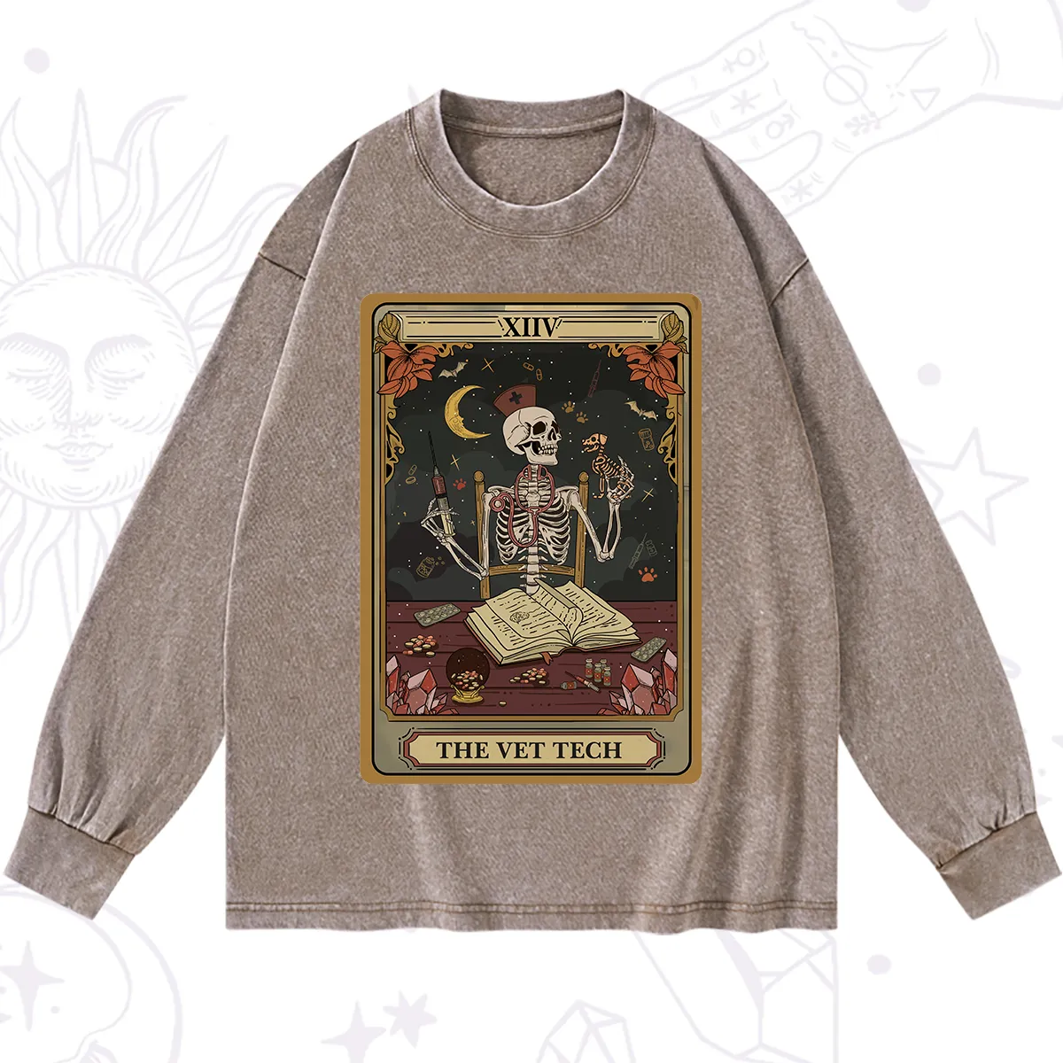 Purplehecate The Vet Tech Skeleton Tarot Washed Long Sleeve Shirt