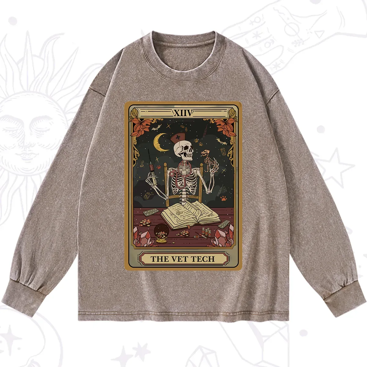 Purplehecate The Vet Tech Skeleton Tarot Washed Long Sleeve Shirt