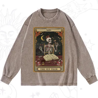 Purplehecate The Vet Tech Skeleton Tarot Washed Long Sleeve Shirt