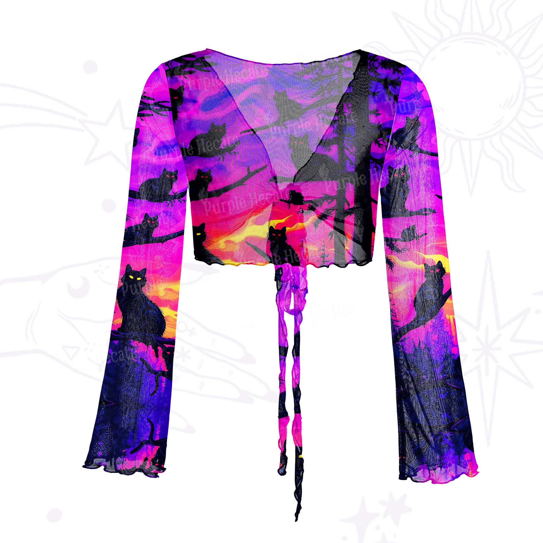 Purplehecate Twilight Forest Guardian Cat Mesh Tie Front Top