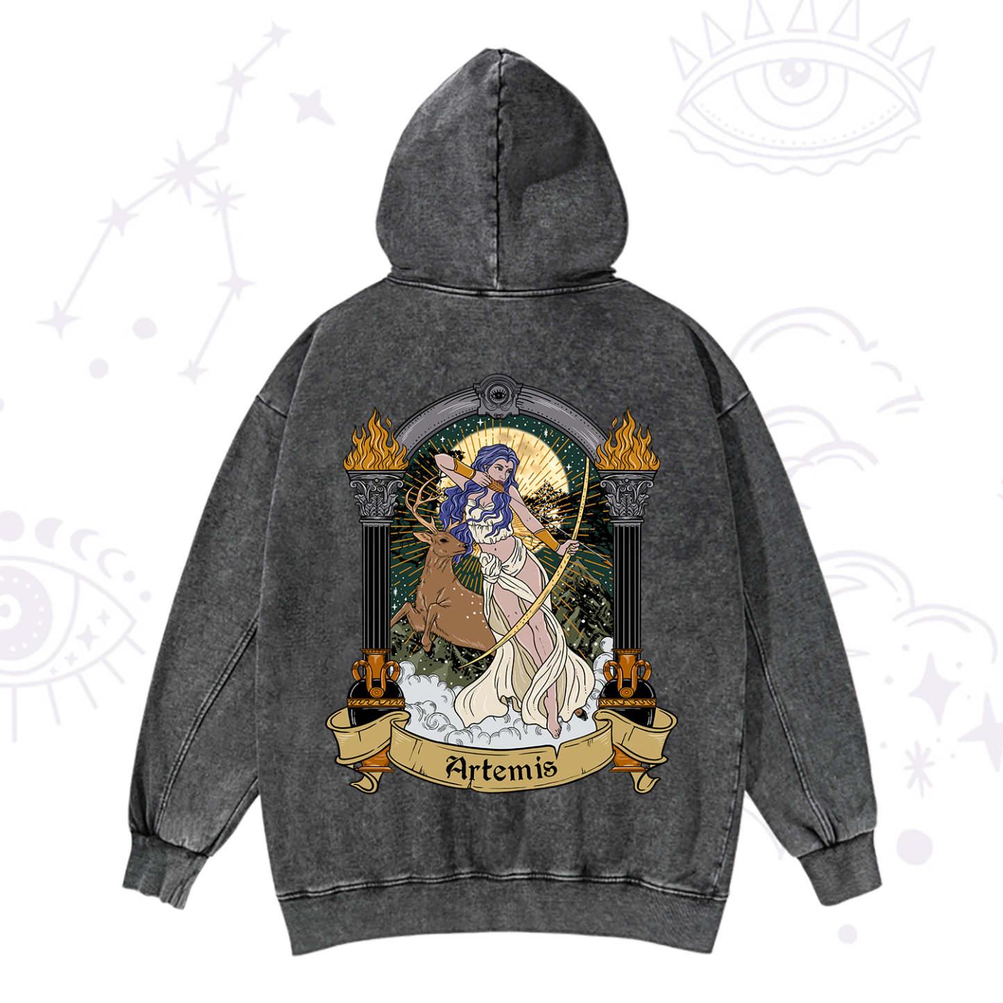 Magic Purplehecate The Huntress Goddess Artemis Washed Hoodie