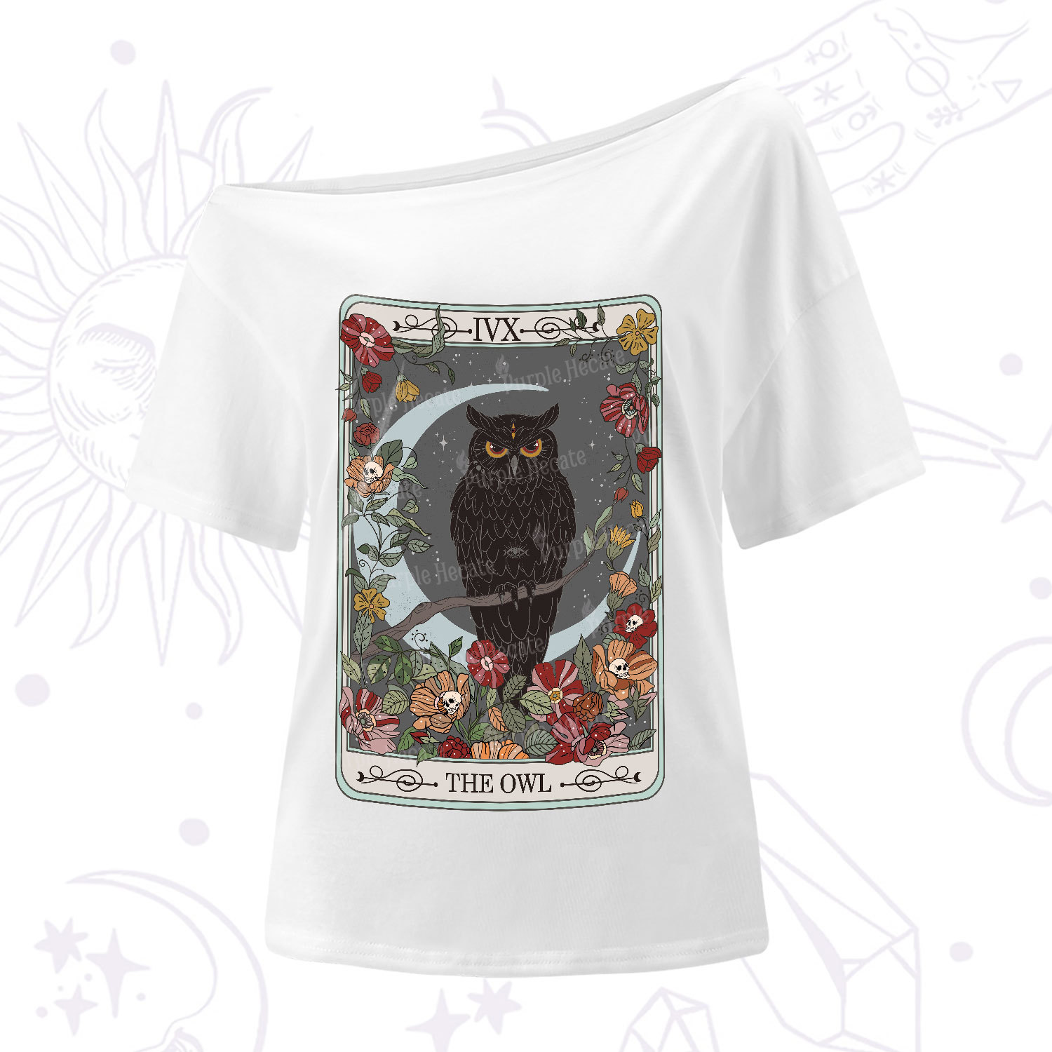Purplehecate The Owl Tarot One-Shoulder T-Shirt