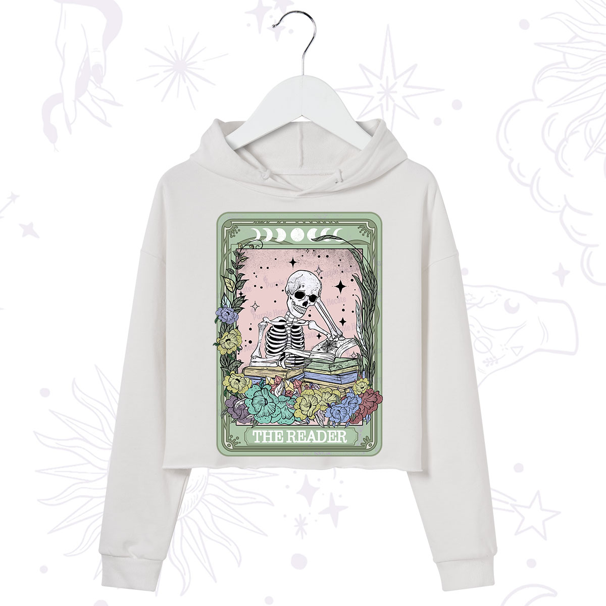 Purplehecate The Reader Bookworm Tarot Skeleton Crop Hoodie