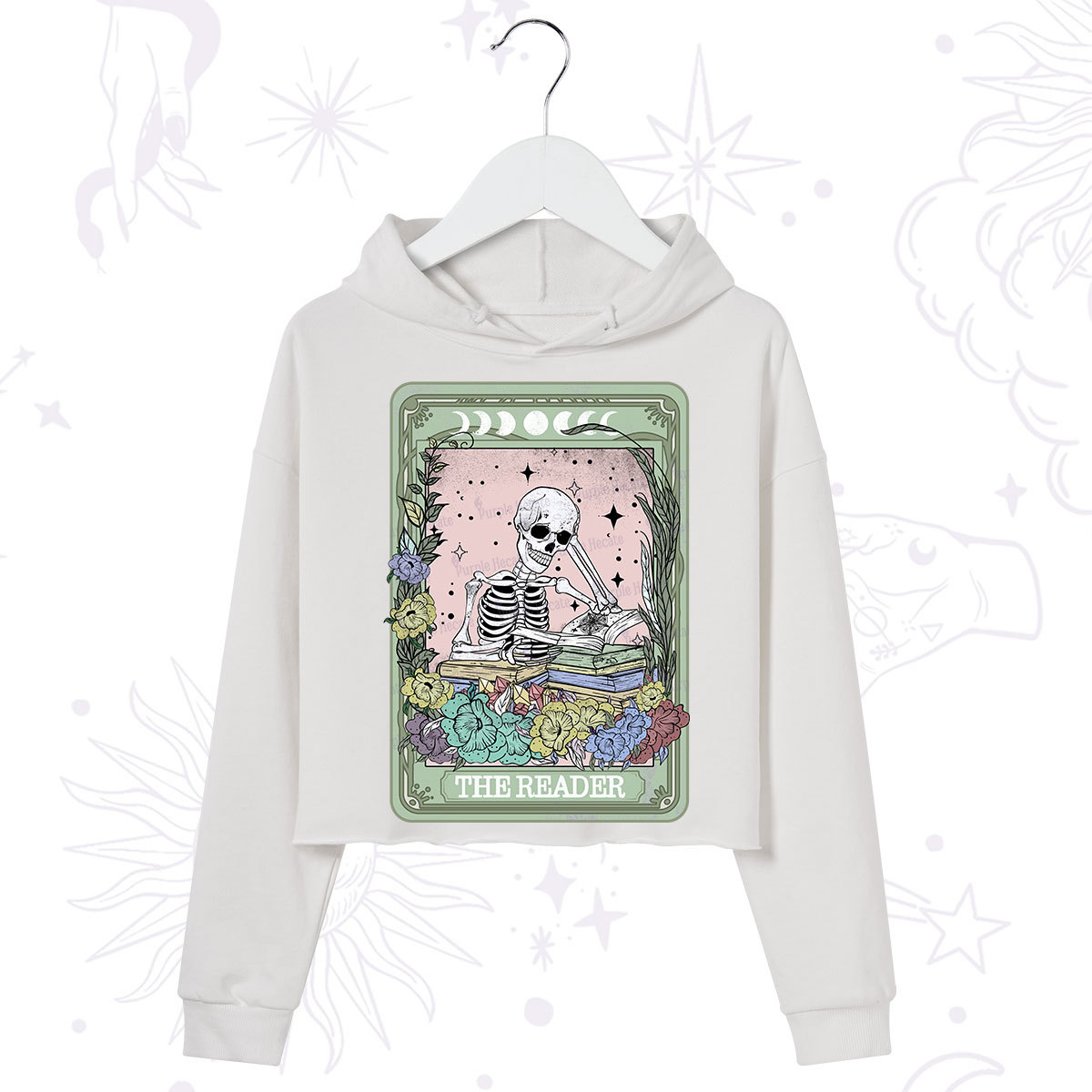 Purplehecate The Reader Bookworm Tarot Skeleton Crop Hoodie