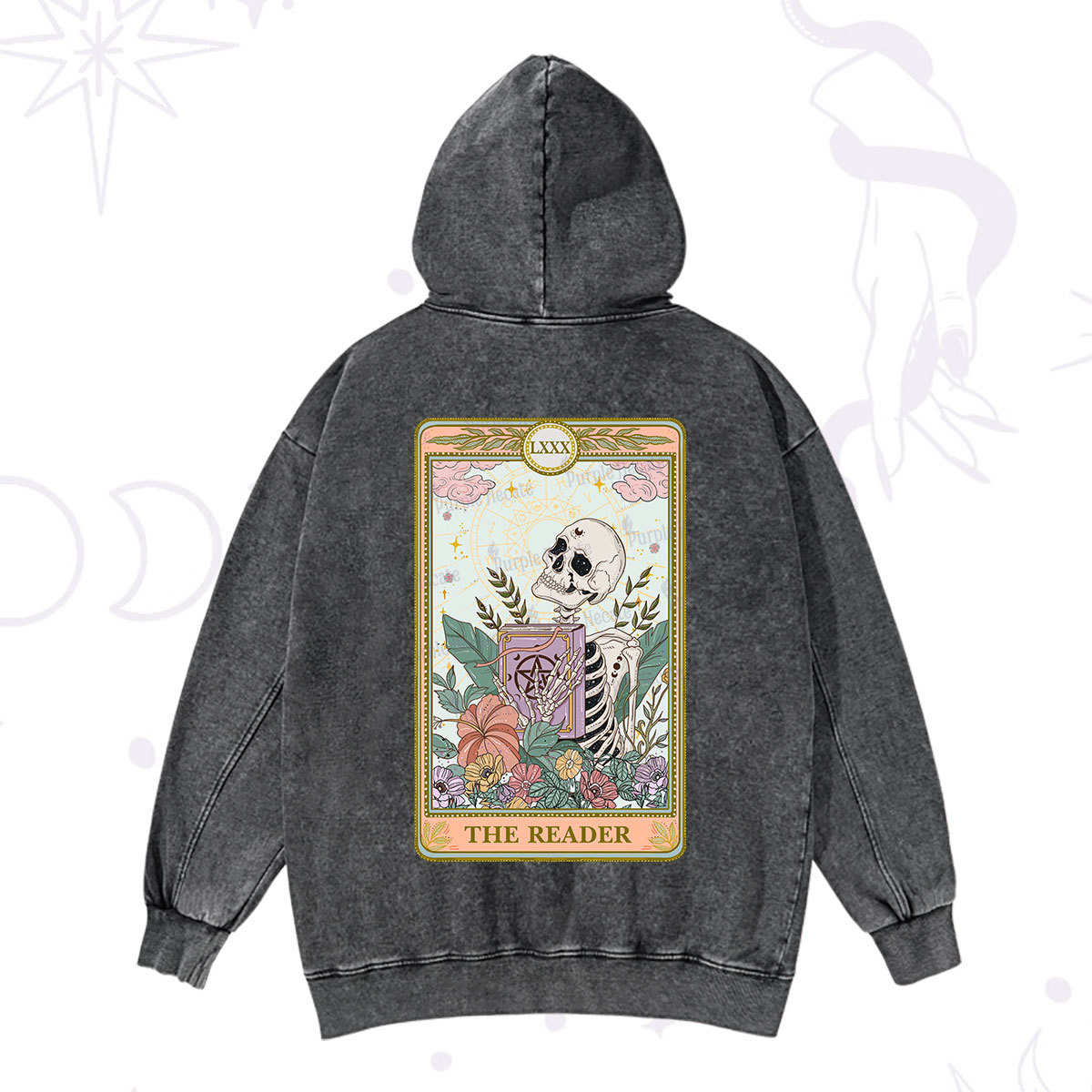 Purplehecate The Reader Occult Tarot Skeleton Washed Hoodie