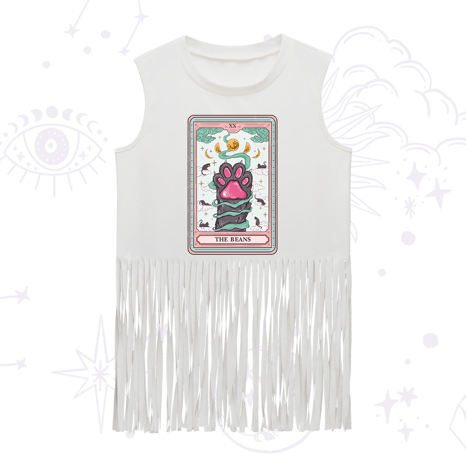 Purplehecate The Beans Cat Tarot Fringe Tank Top