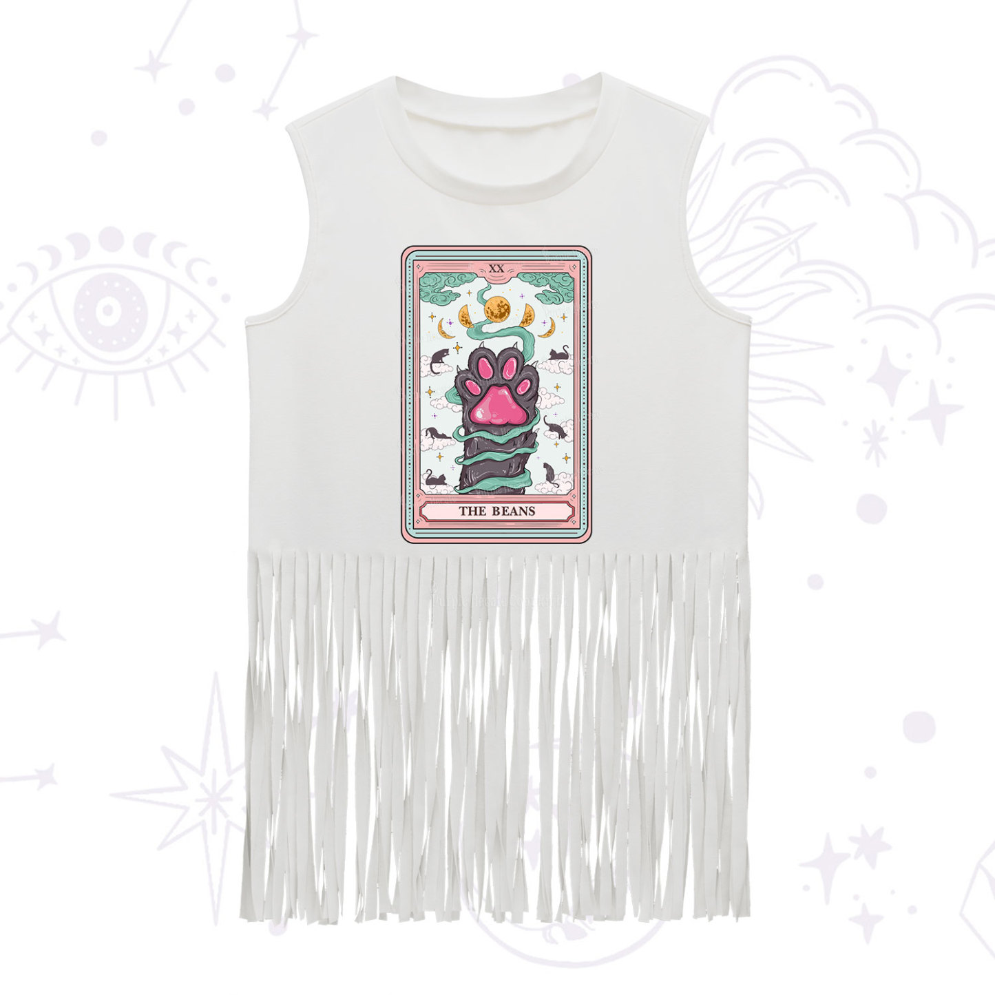 Purplehecate The Beans Cat Tarot Fringe Tank Top