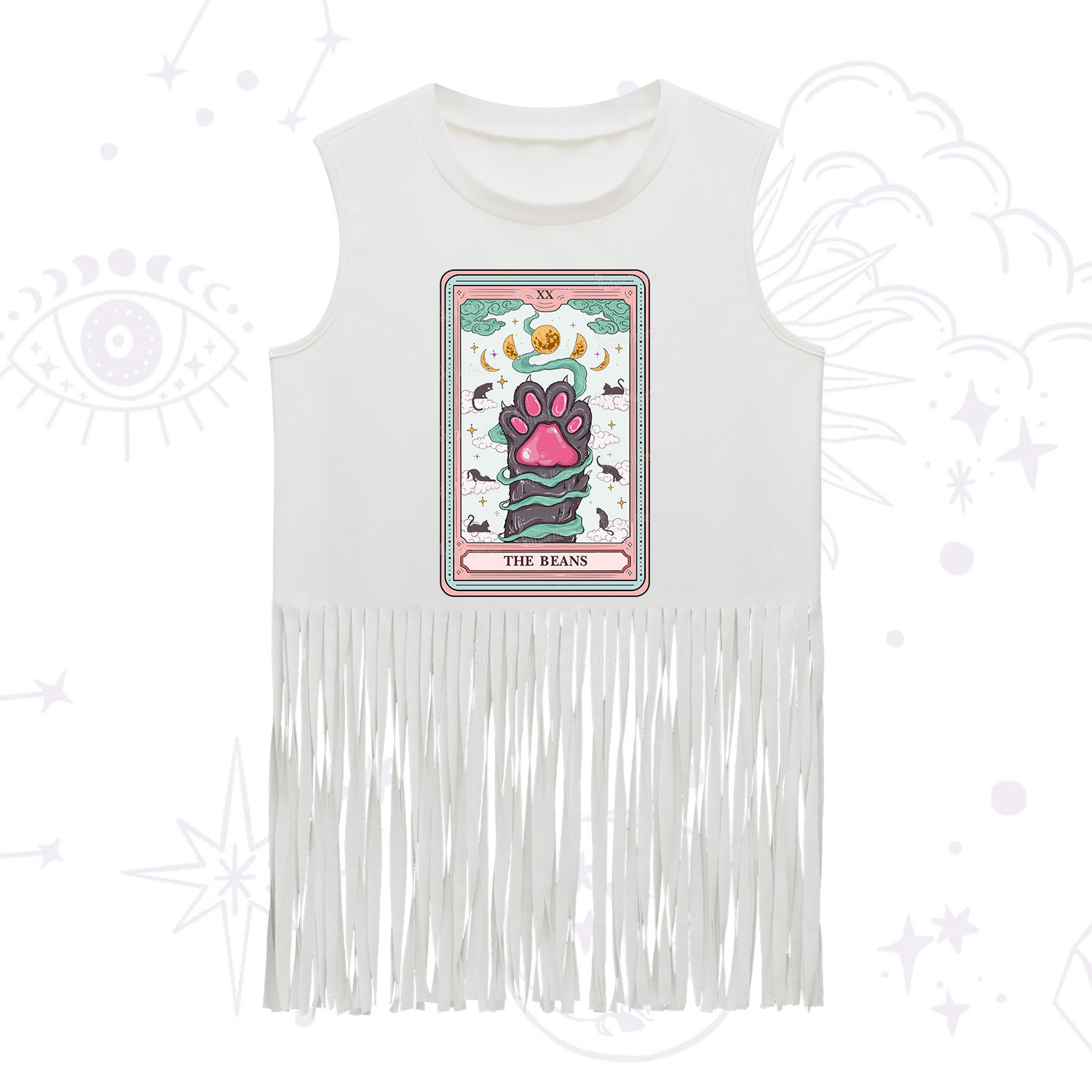Purplehecate The Beans Cat Tarot Fringe Tank Top