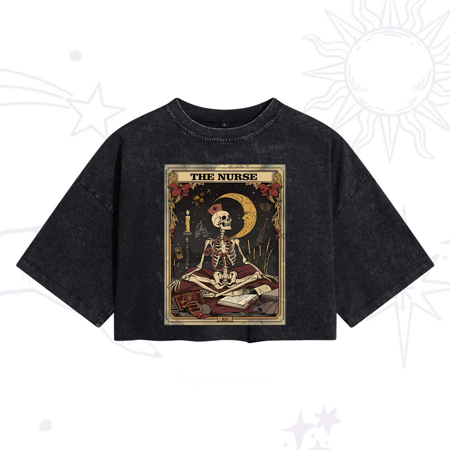 Purplehecate The Nurse Tarot Card Washed Cropped T-Shirt
