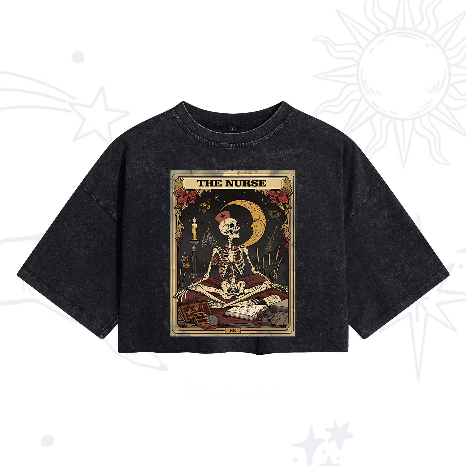 Purplehecate The Nurse Tarot Card Washed Cropped T-Shirt