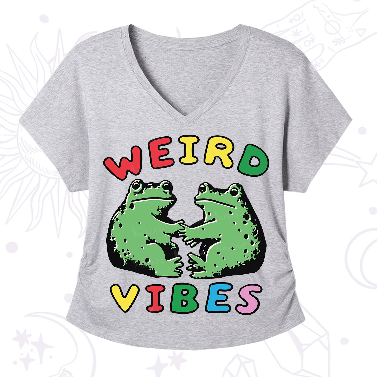 Purplehecate Weird Frog Vibes V-Neck T-Shirt