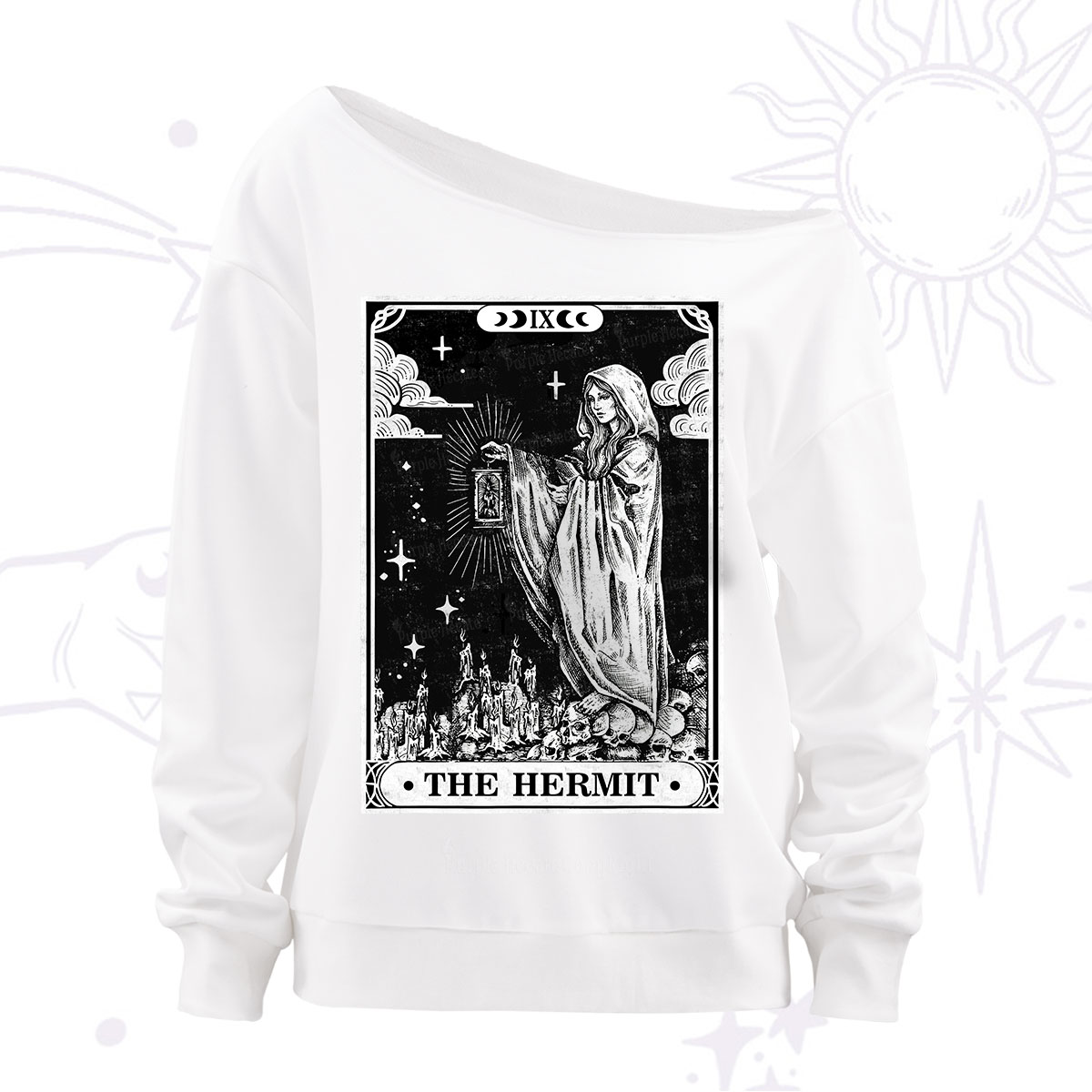 Purplehecate The Hermit Goddess Tarot Card Off The Shoulder Sweatshirt