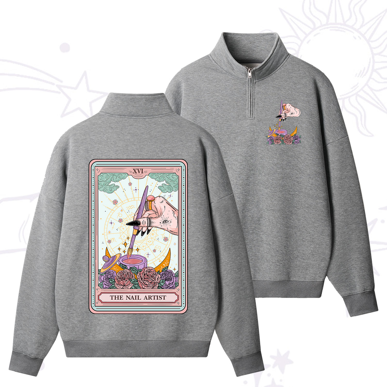 Purplehecate The Nail Artist Tarot Card Zip Fleece Sweatshirt