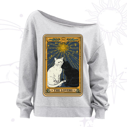 Purplehecate The Lovers Cat Tarot Card Off The Shoulder Sweatshirt