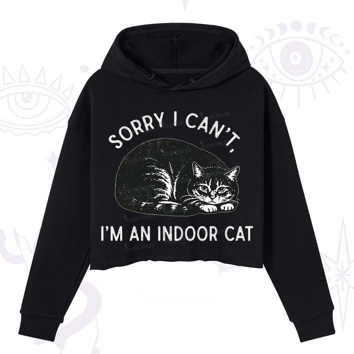 Purplehecate Sorry I Can't I'm an Indoor Cat Crop Hoodie