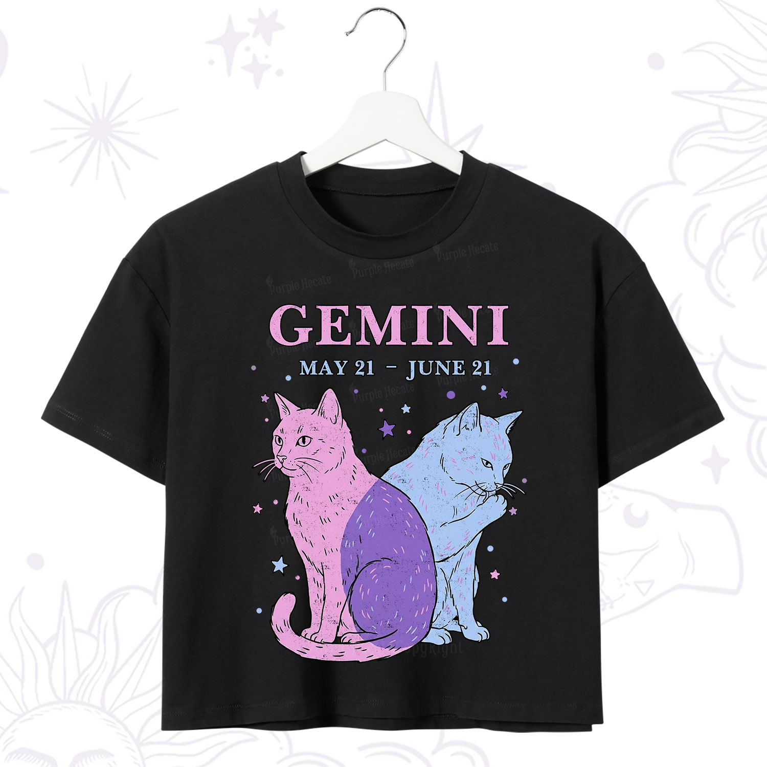 Purplehecate Gemini Zodiac Cats Crop T-Shirt