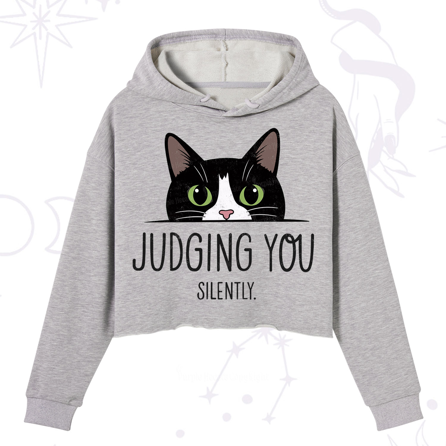 Purplehecate Cute Cat Judging You Silently Crop Hoodie