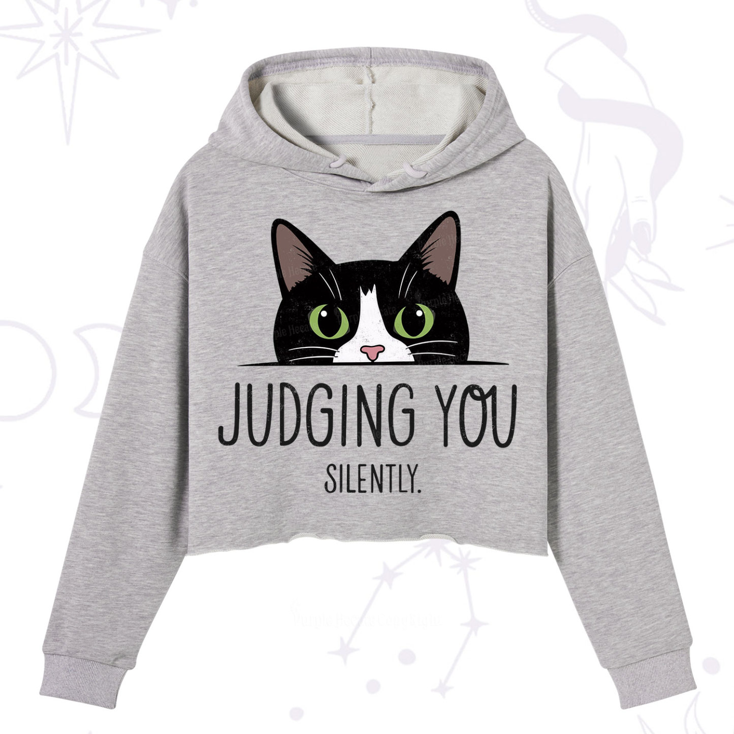 Purplehecate Cute Cat Judging You Silently Crop Hoodie