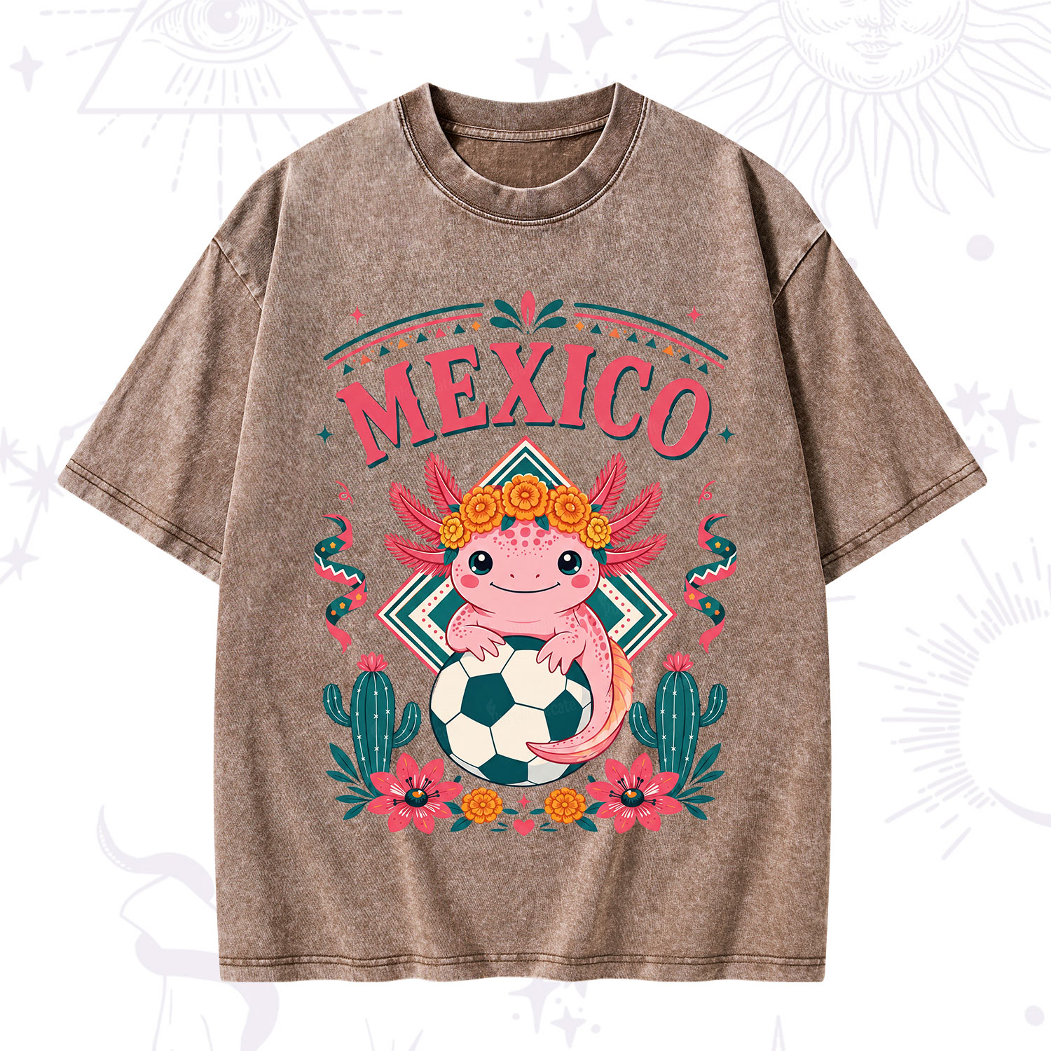 Purplehecate Floral Axolotl Mexico Football Washed T-Shirt