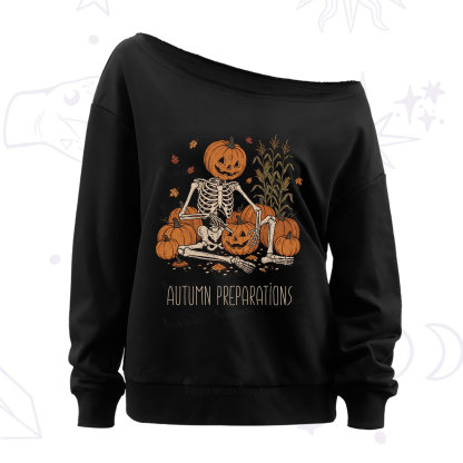 Purplehecate Autumn Preparations Pumpkin Skeleton Off The Shoulder Sweatshirt