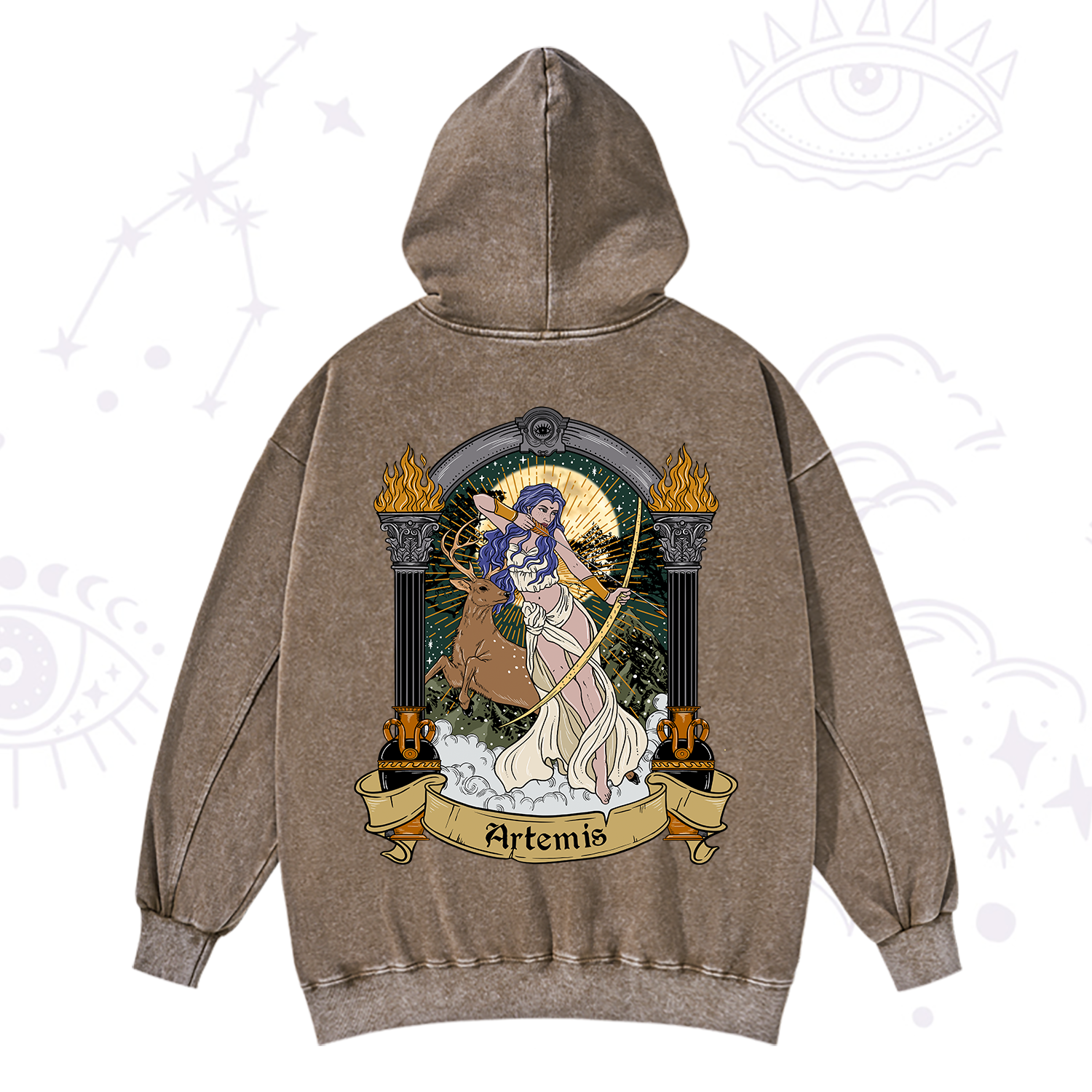 Purplehecate The Huntress Goddess Artemis Washed Hoodie