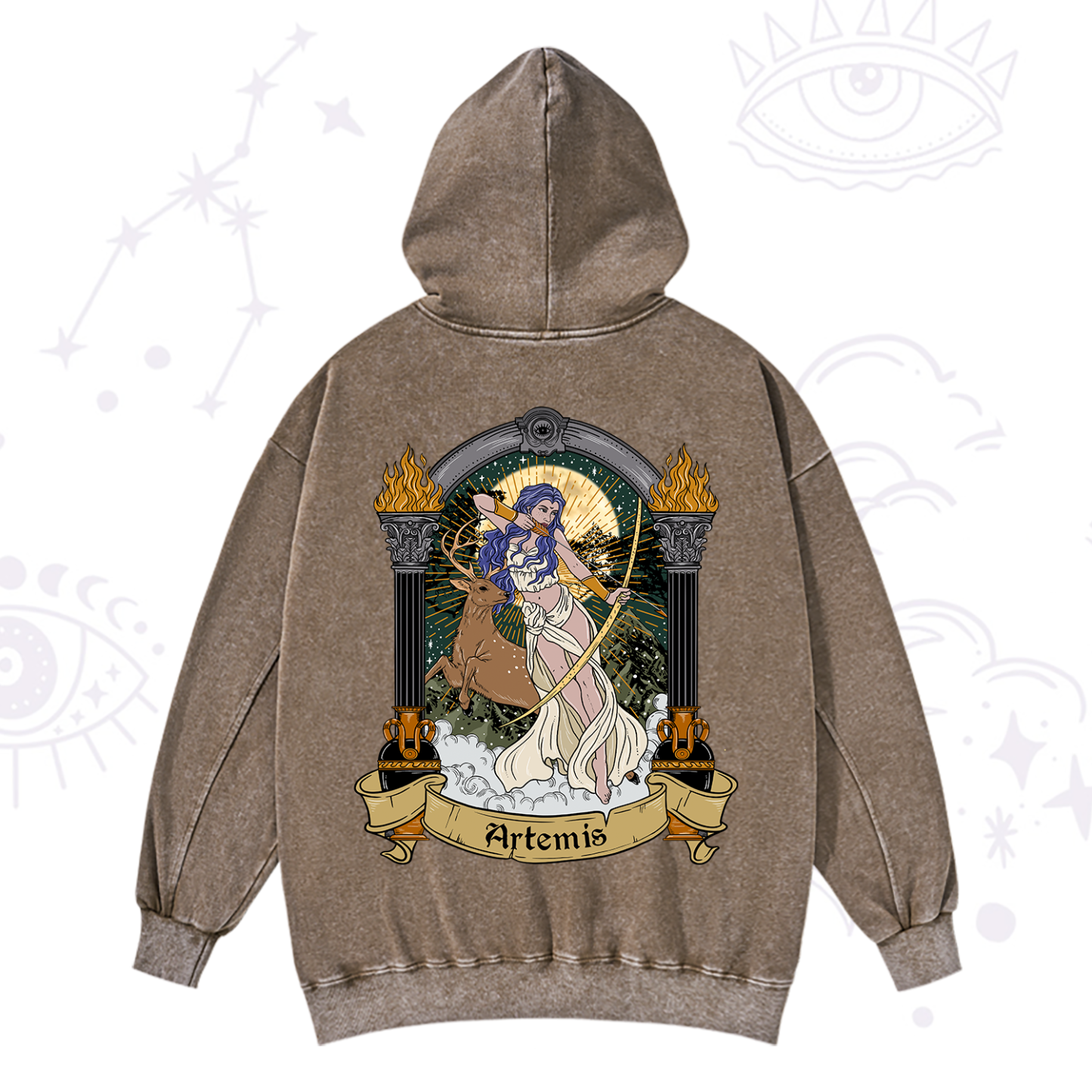 Purplehecate The Huntress Goddess Artemis Washed Hoodie