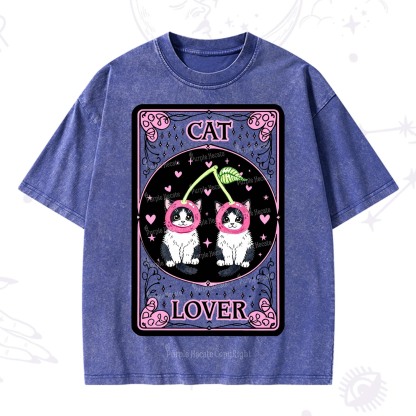 Purplehecate The Lovers Cherry Cat Tarot Washed T-Shirt