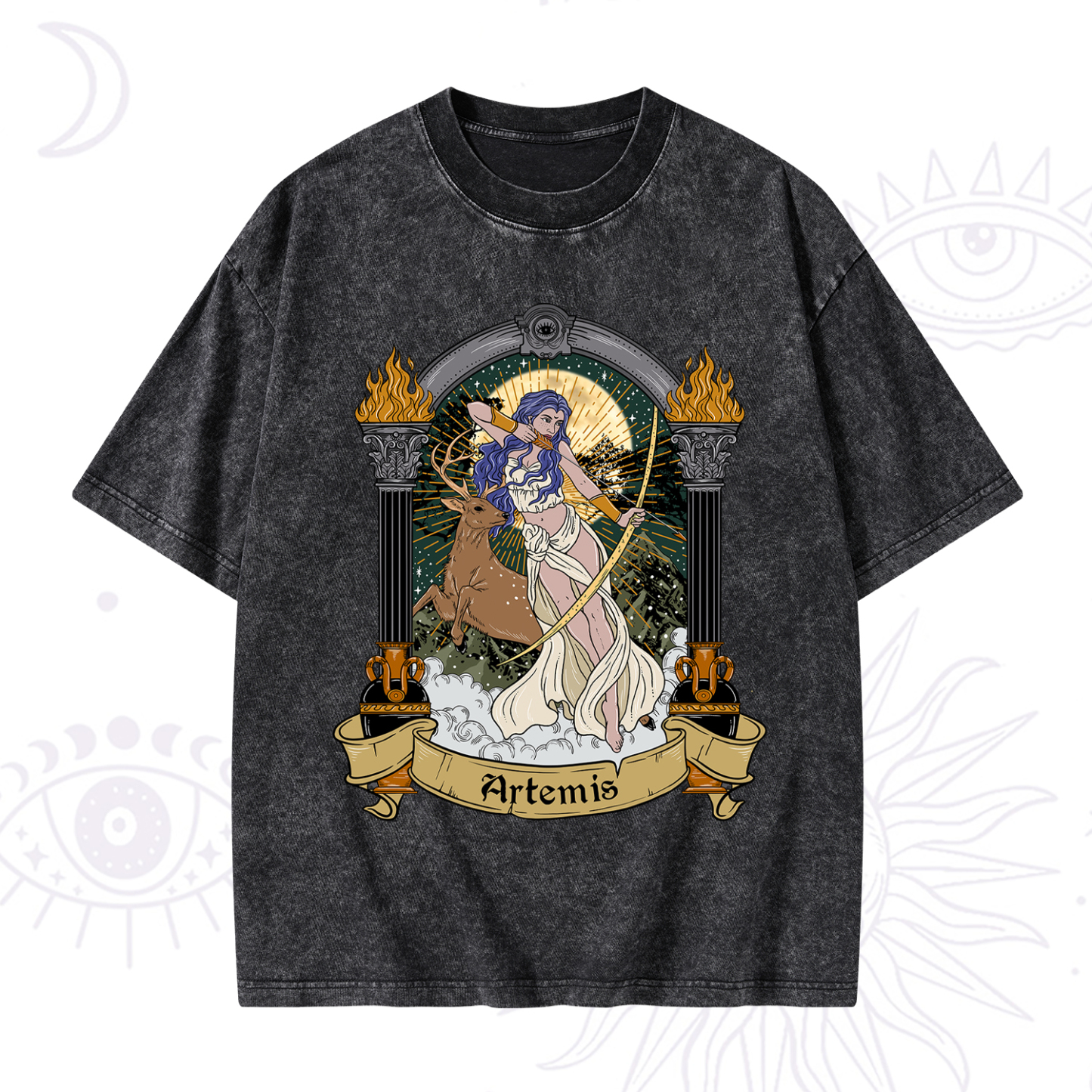 Magic Purplehecate The Huntress Goddess Artemis Washed T-Shirt