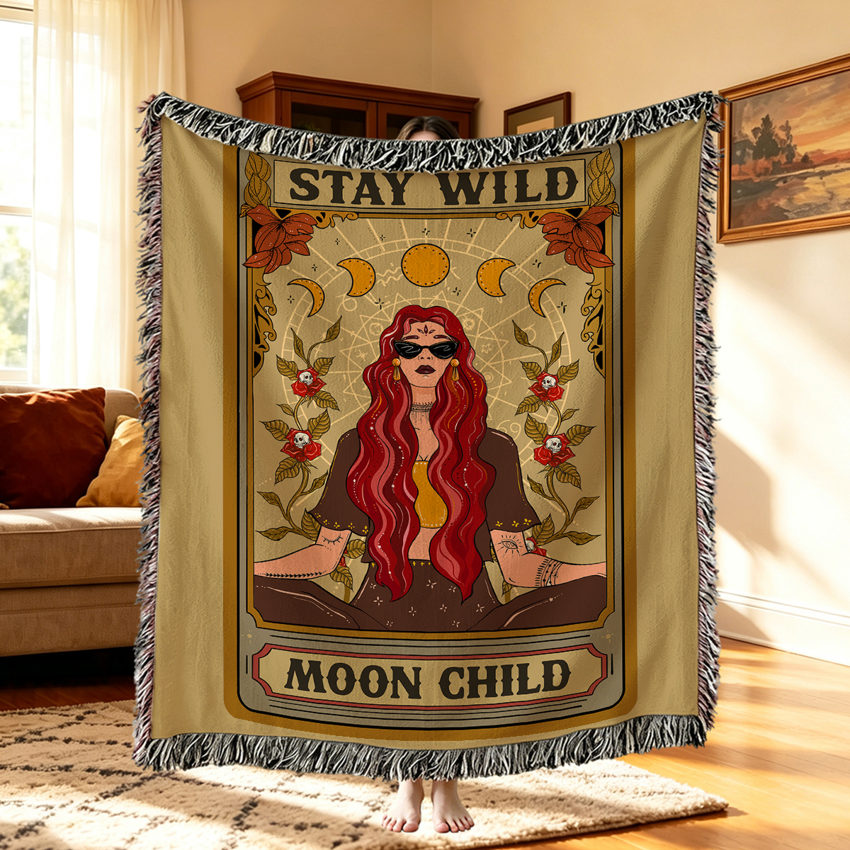 Purplehecate The Stay Wild Moon Child Oracle Card Woven Tapestry Blanket
