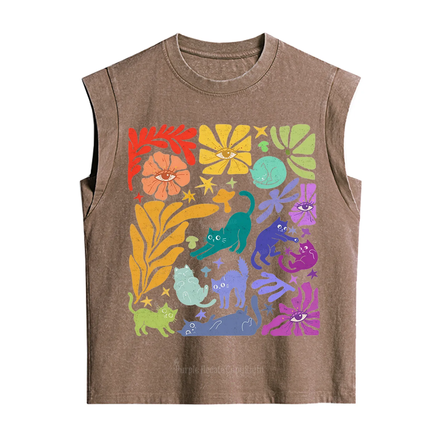 Purplehecate Rainbow Pride Cats Vintage Washed Tank