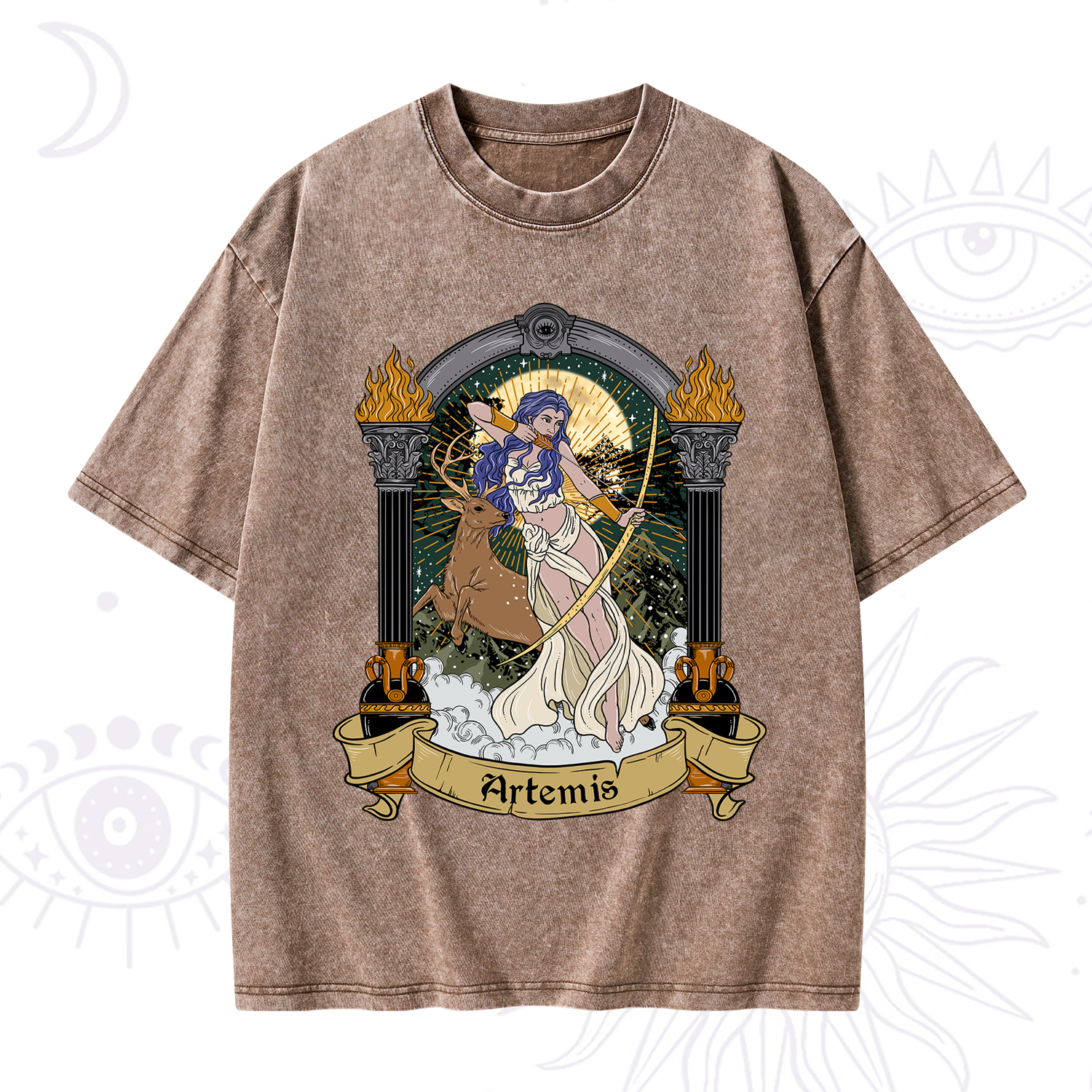 Purplehecate The Huntress Goddess Artemis Washed T-Shirt