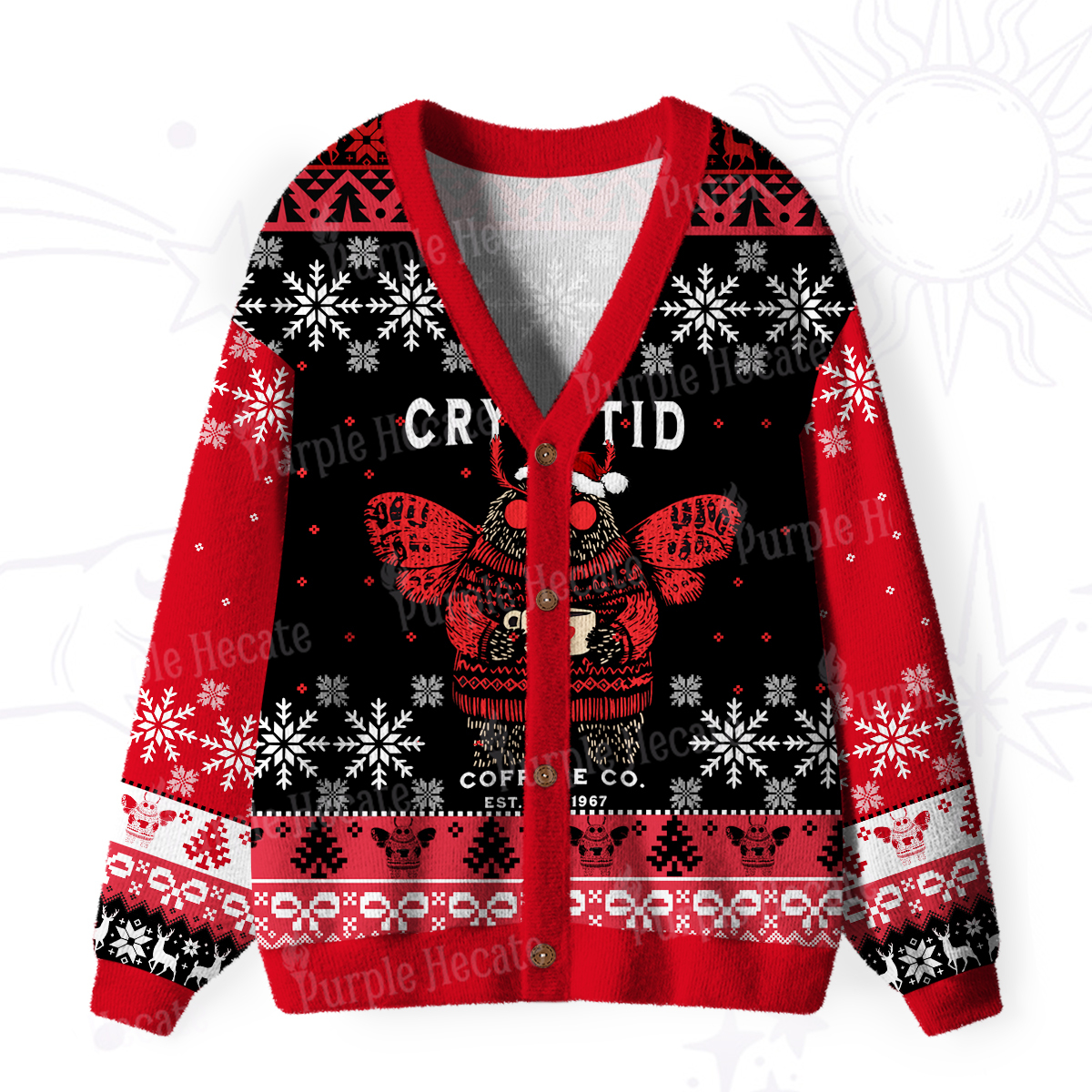 Purplehecate Holiday Monster Mug Ugly Cardigan Sweaters