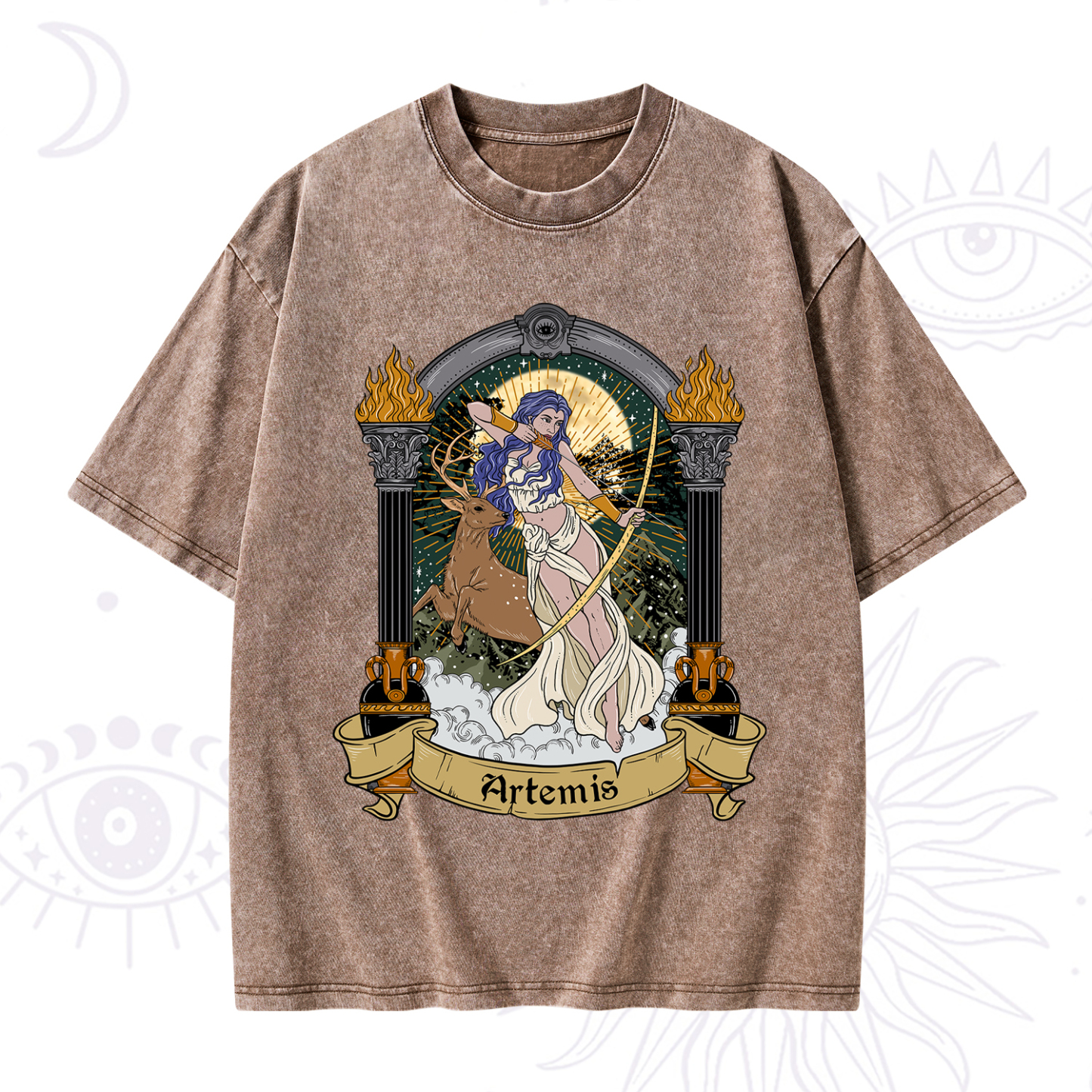 Purplehecate The Huntress Goddess Artemis Washed T-Shirt